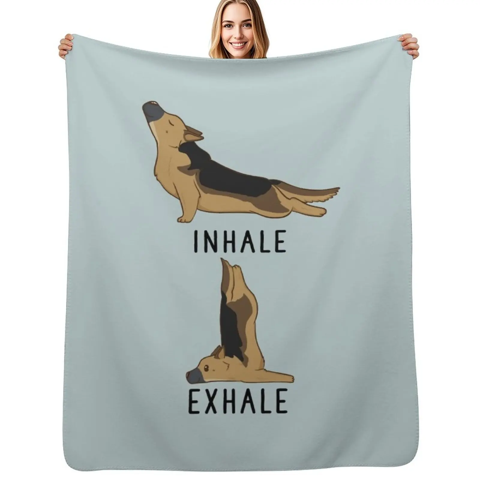 Inhale Exhale German Shepherd Yoga Throw Blanket Lightweight Warm Blanket for Indoor Outdoor Use