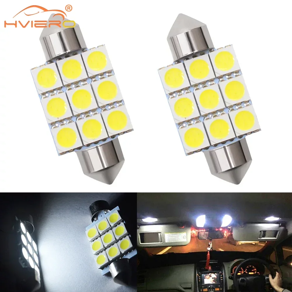 

2X White Interior Reading Lamp C5W C10W 5050 9SMD Ceiling 36mm 31mm DC 12V CAR LED Dome Flower Door Trunk Lights Waterproof Fog