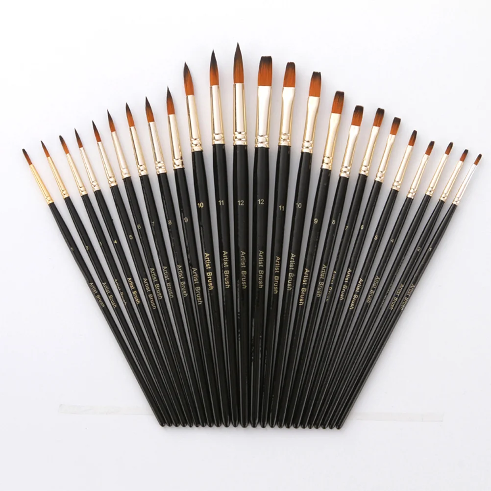 

12Pcs Two-Tone Nylon Paintbrush Set Wood Handle Flat Front Artist Brushes for Painting Drawing Watercolor Oil Acrylic Gouache