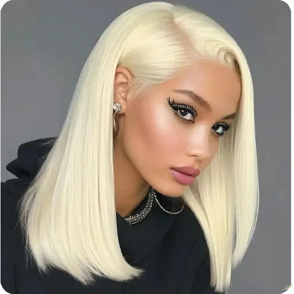 

Straight Blonde Bob Wig Human Hair 13x4 HD Transparent Lace 613 Bob Wig Human Hair Pre Plucked with Baby Hair 200 Density 613