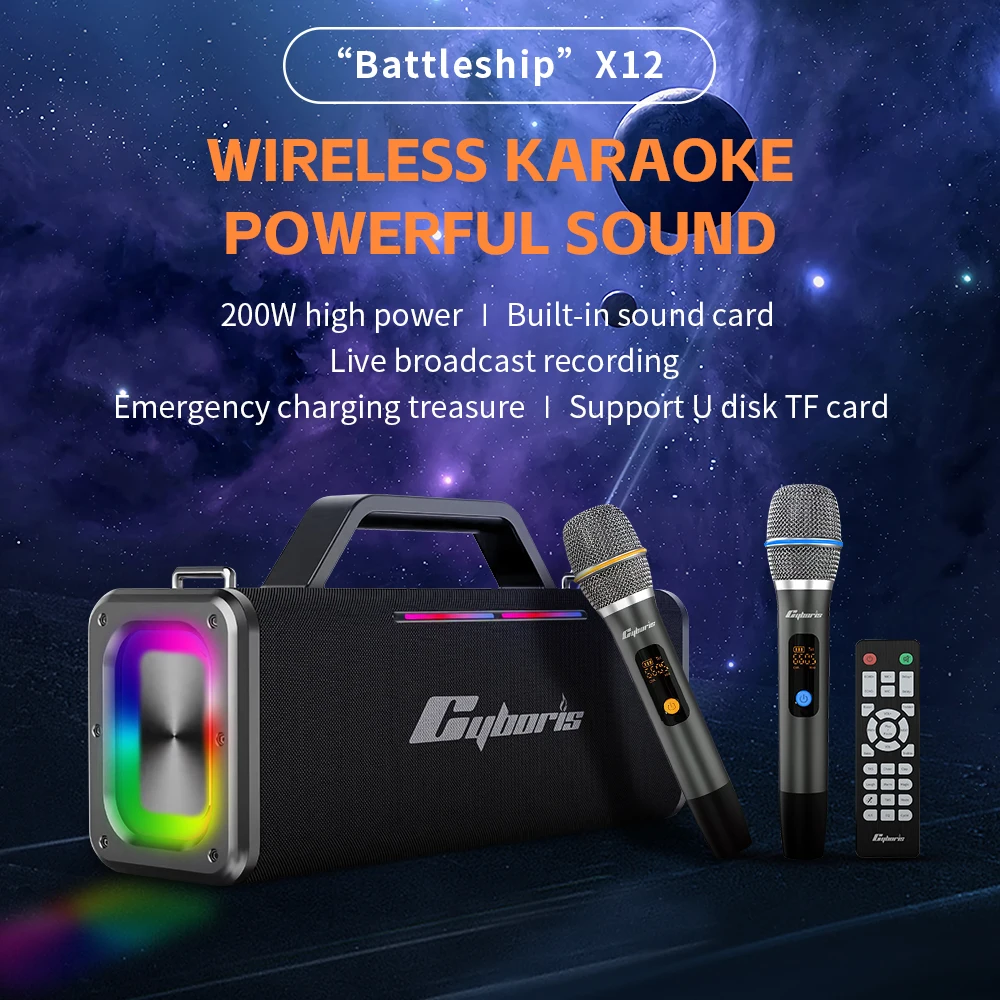 The New X12 200-watt High-power Subwoofer Speaker Is Portable, with Stronger Stability. Wireless Support for Karaoke Microphones