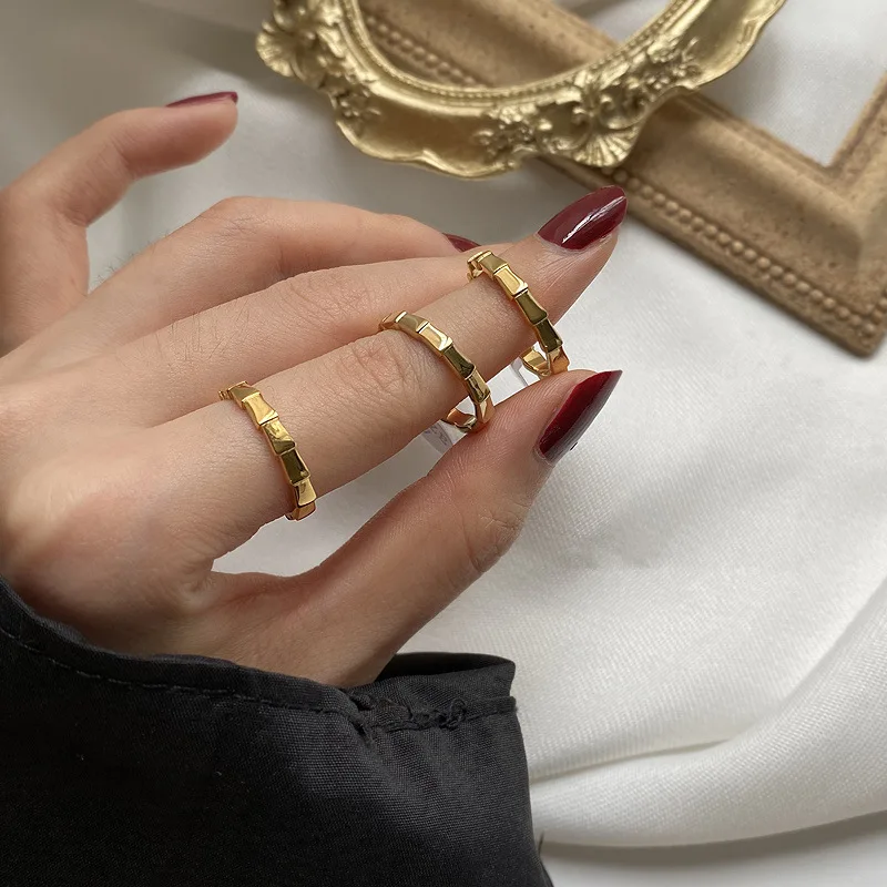 Fashion Punk Statement Metal Snake Shape Ring Stainless Steel 18K Gold Plated Bamboo Joint Finger Ring Waterproof Charm Jewelry