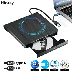 Hirucy leitor de dvd externo,USB 3.0 USB Tipo C Externo CD/DVD RW Leitor de Leitura Queimador Discos Ópticos Portáteis Para PC Portátil Windows Linux OS Mac,cd player