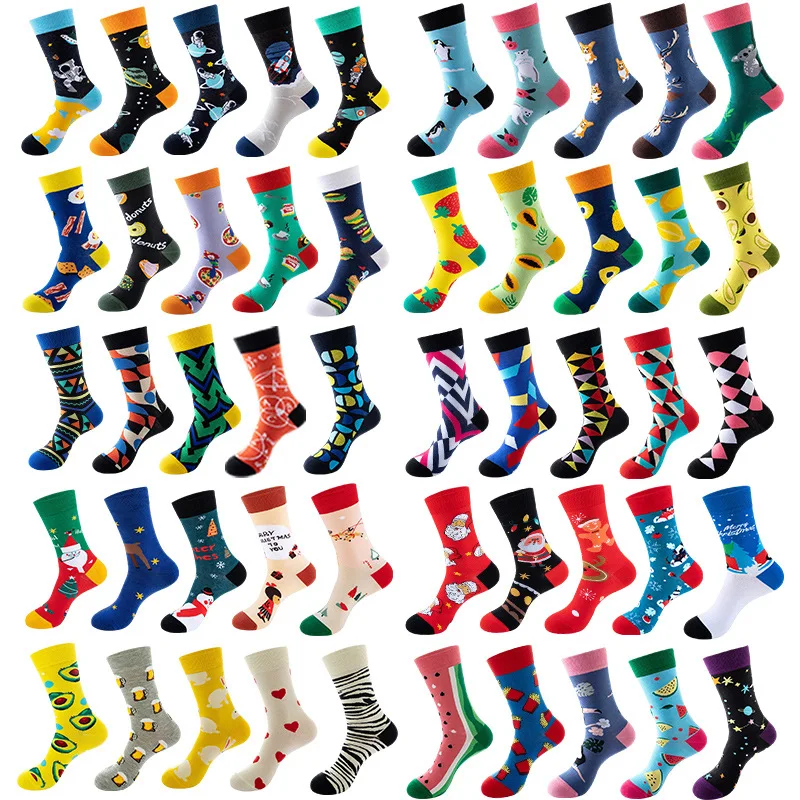 5pairs/Pack New Men Women Cotton Socks Casual Colorful Socks Crew Street Skateboard Socks Happy Funny Daily Wearing Socks Unisex