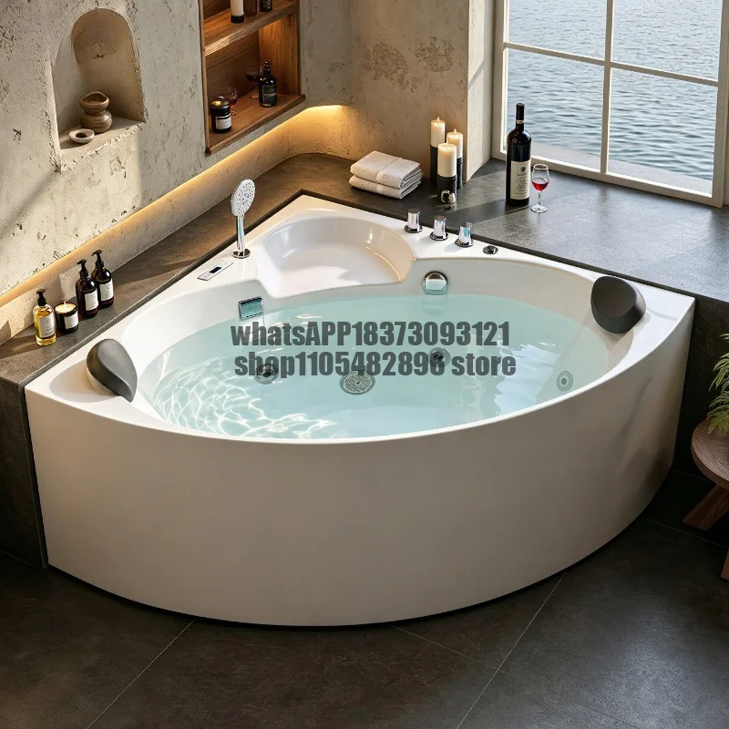 Triangular fan double family couple large bathtub bath constant temperature smart bathtub