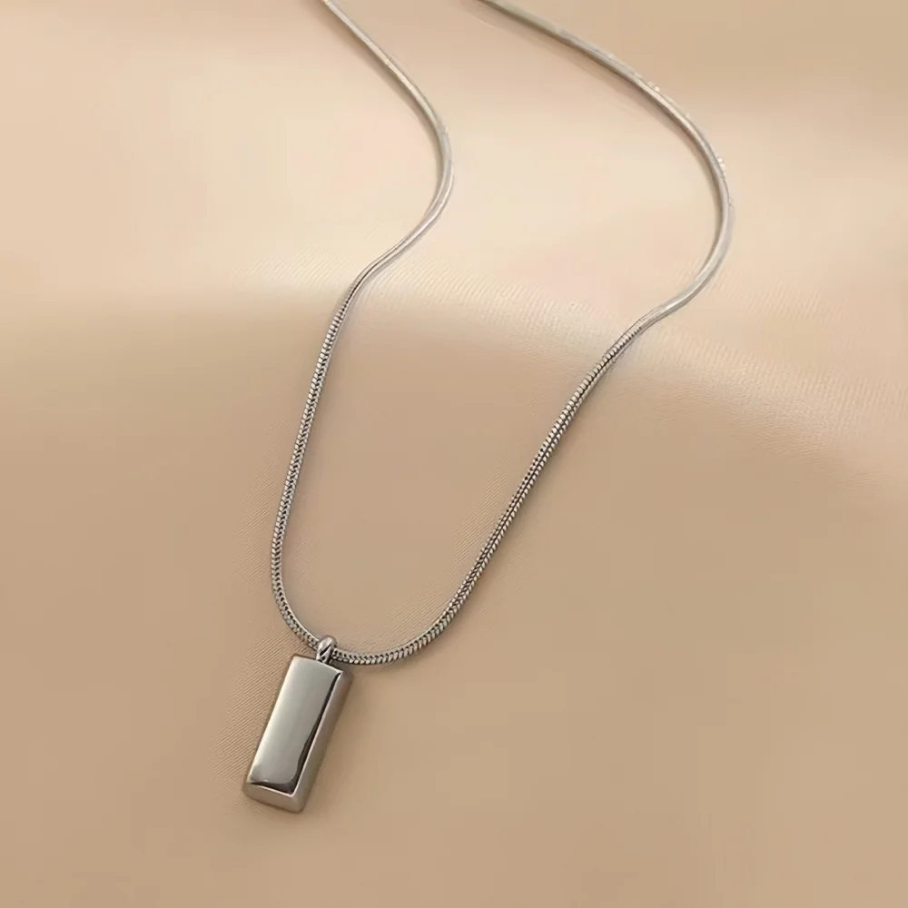 Silberfarbene Einfache Quadratische Anhänger-Halskette Retro Edelstahl Lange Herren-Halskette Mode Hip-Hop-Schmuck Trendige Accessoires – Detail 4