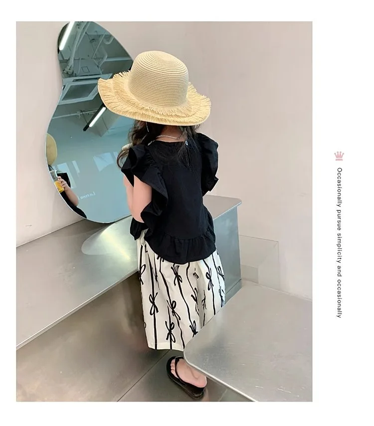 Baby Girl Clothes Suit Girls Wide-leg Pants Set Summer Dress 2024 New Foreign Style Korean Style Summer Sweet Two-piece Set image 5