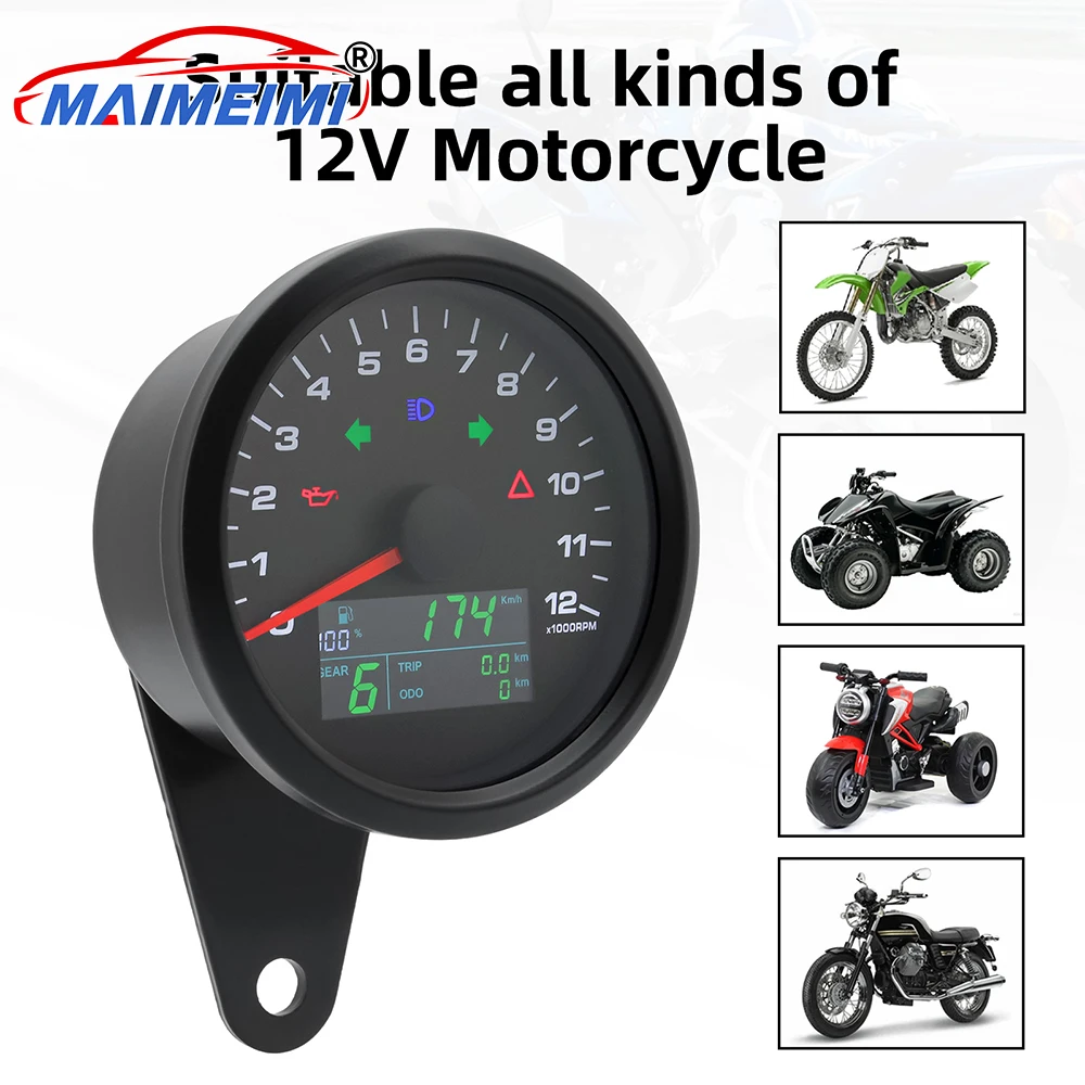 0-12000rpm Tachometer Multifunctional Gauge GPS Speedometer Odometer Voltmeter Fuel Gauge Gear Number N 1-6 for Car Motorcycle