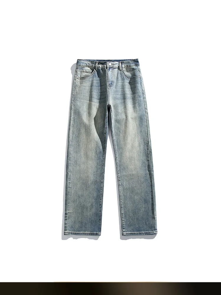 

Retro American Waed Blue Faded Jeans Wide Leg Pants Spring New Loose Casual Straight Long Trousers for Teenage Boys