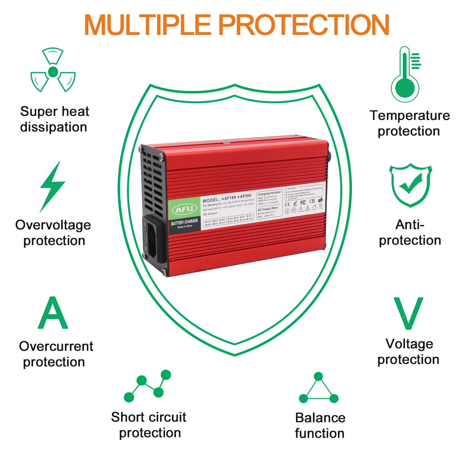 AFU 58.8V 5A  Charger Smart Aluminum Case Is Suitable For 14S 51.8V Lithium Battery Fast Charger