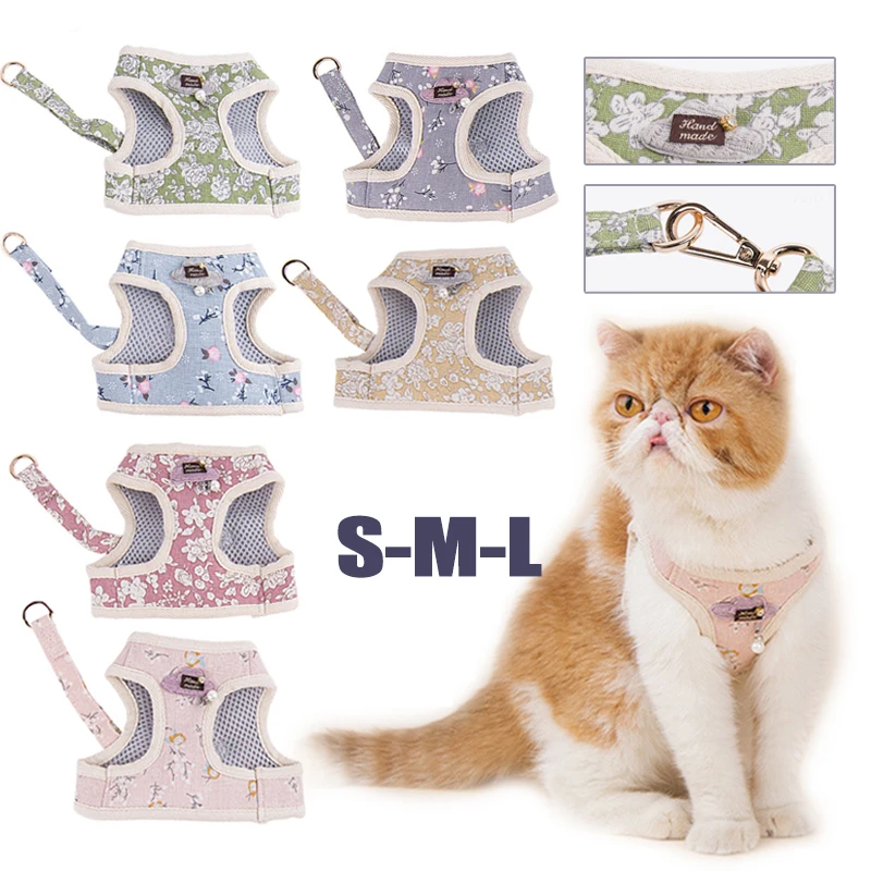 S-L Cat Dog Harness Vest With Leash Adjustable Pet Chest Strap Easy Control Cat Harness Outdoor Walking Lead Leashes Pet Product