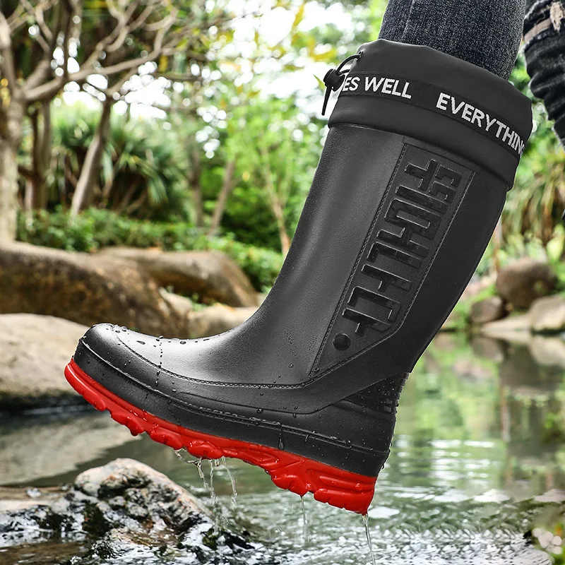 

Thickened Anti-slip Men Rain Boots High Waterproof Non-Slip Work Fishing Shoes Warm Men Water Shoes Rubber Shoes Big Size 39-45