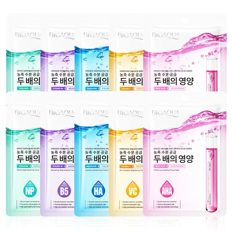 5pcs BIOAQUA Niacinamide Face Mask Anti Wrinkle Moisturizing Hyaluronic Acid Whitening Facial Mask Sheet Mask Skin Care