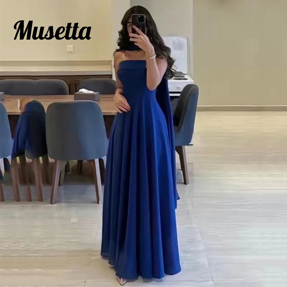 

Musetta Modern Crepe Prom Party Gowns With Shawl A-line Strapless Formal Evening Dresses Floor Length Special Occasion Gowns