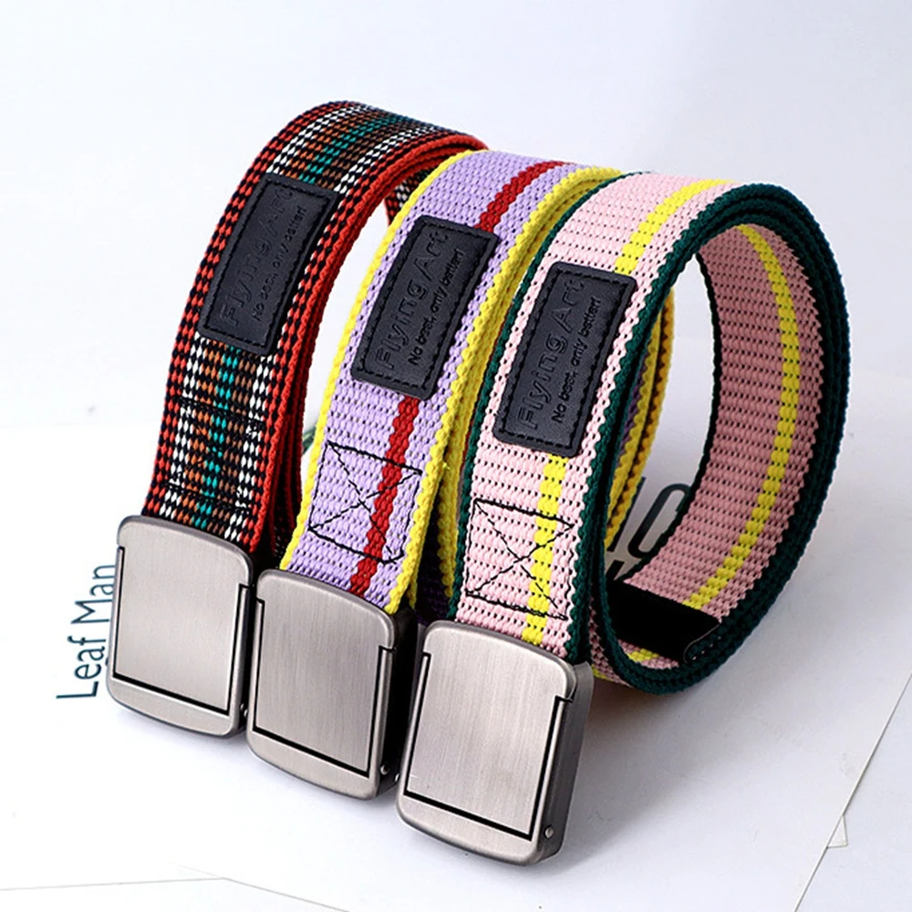 

Unisex Colorful Rainbow Belt for Men Women Ethnic Print Fabric Webbing Alloy Buckle Adjustable Casual Jeans Youth Fashion Belt