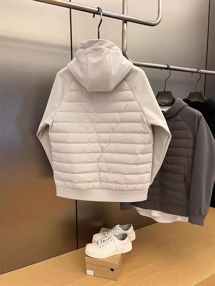Winter New Men's Lightweight Casual Hooded Jacket Versatile Splicing Couple's Windproof and Cold Proof Cotton Jacket
