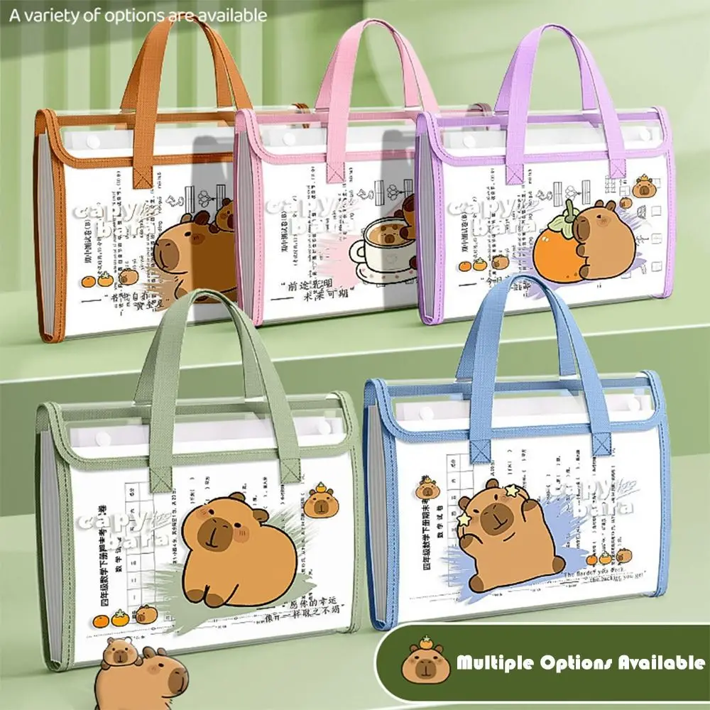 Portable 13 Pockets Capybara Expanding File Bag Waterproof Transparent A4 File Folder Large Capacity Cute Archive Bag Students