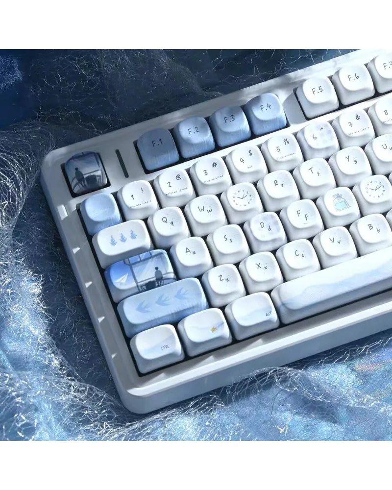 Keycap adaptation 68 87 magnetic axis keyboard blue cap sublimation pbt light blue simple