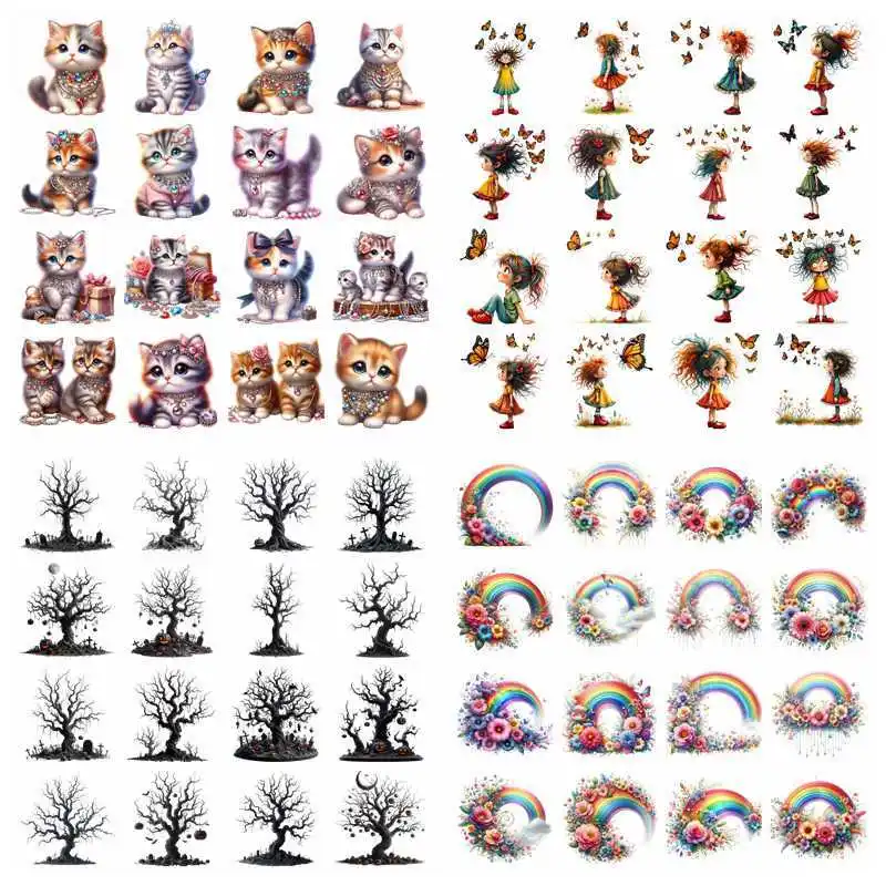 Cartoon Rainbow Poodle set heat transfer iron on printing vinyl stickers T-shirt stickers DIY Toy doll clothing decoration