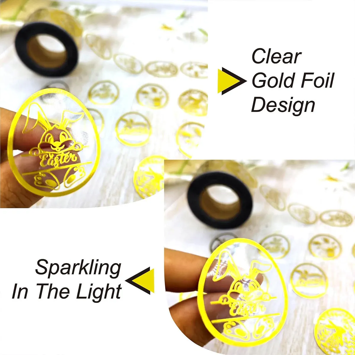 500 sztuk/rolka Złote naklejki papierowe na Wielkanoc Królik Jajka DIY Etykiety do zaklejania Naklejki Dekoracje na przyjęcie z okazji Wielkanocy