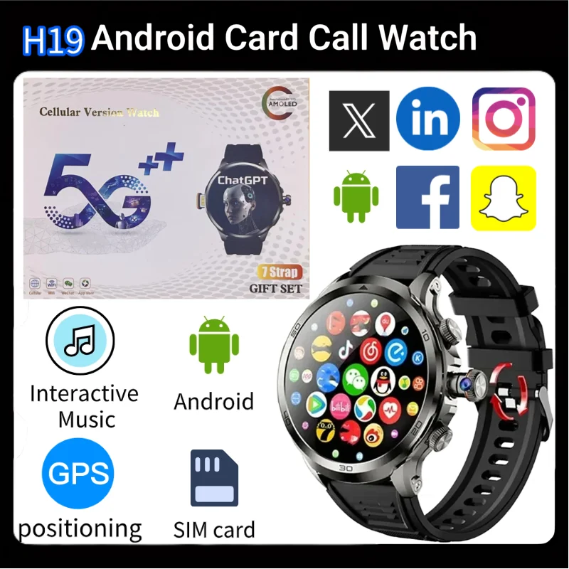

H19 4G 5G Smart Watch for Men Rotatable Camera 1.95 Inch HD Display 256GB Storage WiFi LTE GPS Heart Rate Monitor Waterproof