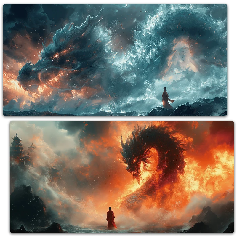 Oriental Mysterious National Wind, Divine Dragon Bathing Fire, Black Dragon the Year of the Loong Theme Mouse Pad   Keyboard Pad