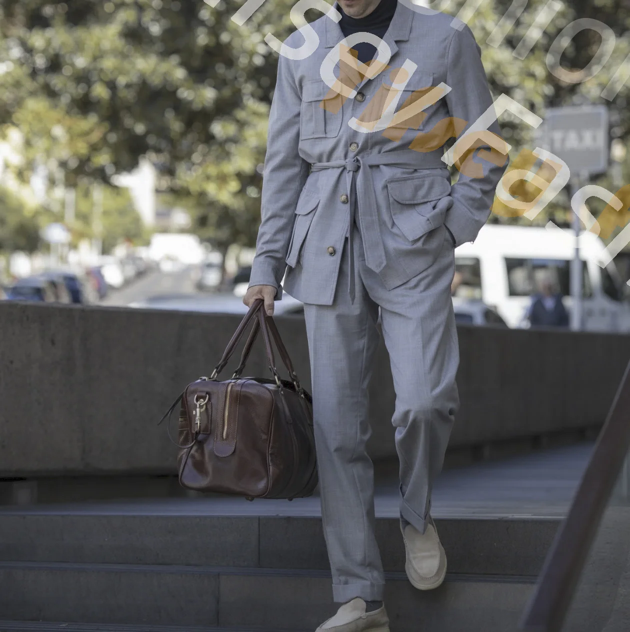 2pcs Grey African Style Boyfriend Safari Suit Pants Jacket With Belt 4 Pockets Man‘s Wedding Set Designer Male Blazer Trousers