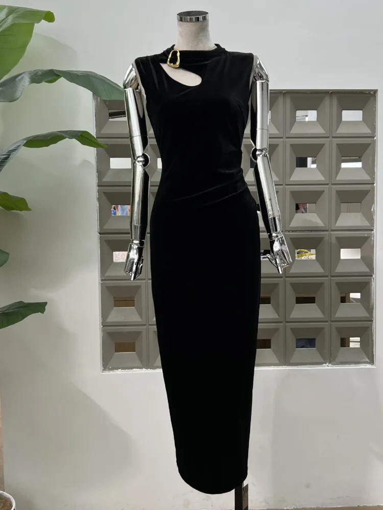 2025년 봄 여름 여성용 오리엔탈 컷아웃 치파오 드레스 우아한 민소매 바디콘 칵테일 드레스 하이 슬릿 웨이스트 드레스