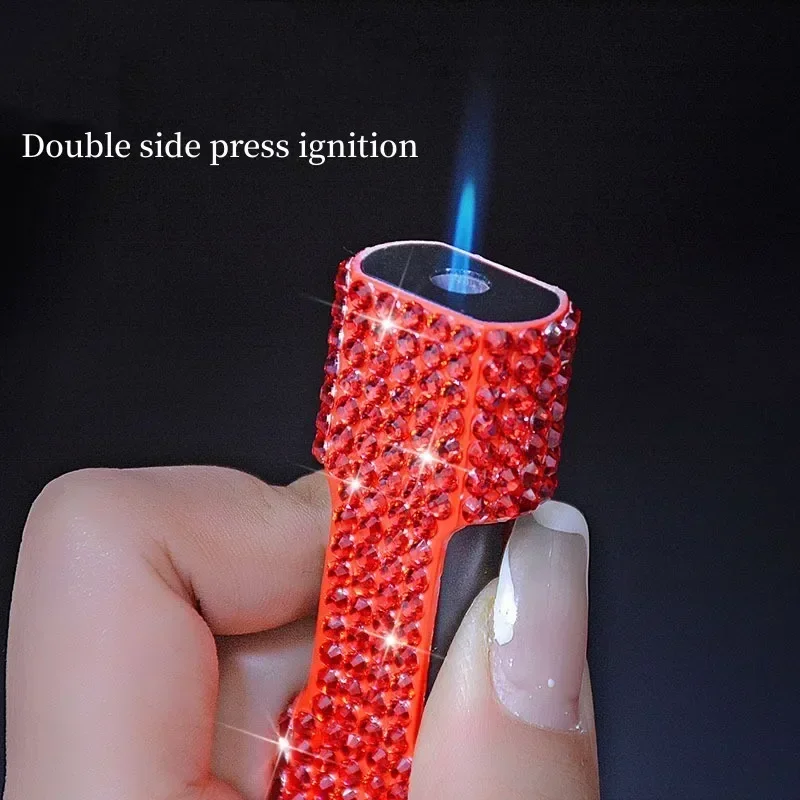 Luxury Diamond Inflatable Lighter Windproof Jet Flame Outdoor Portable Lighter Cigarette Accessories Women's Smoking Gift