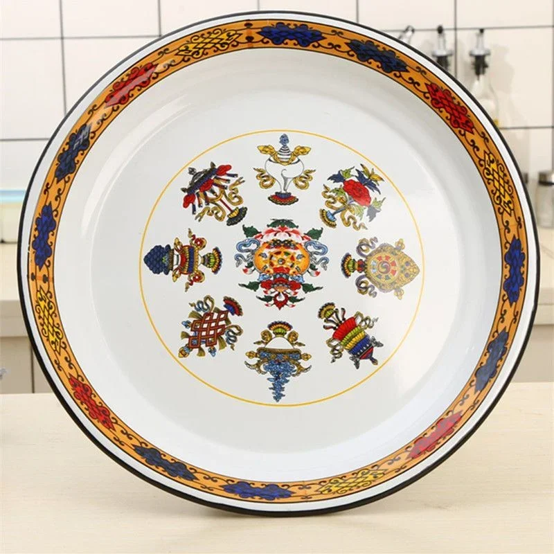 Assiettes à thé en émail épaissi, assiettes en porcelaine de fer jetables, assiettes à soupe, assiettes à poisson, bols à fleurs de fruits, bol à salade Ins