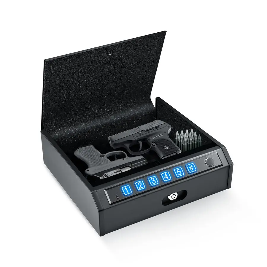 Biometric Gun Safe for Handguns, Quick Access Fingerprint Pistol Safe with Backlit Keypad amp Keys, Silent Mode, Fits 1 FullSize