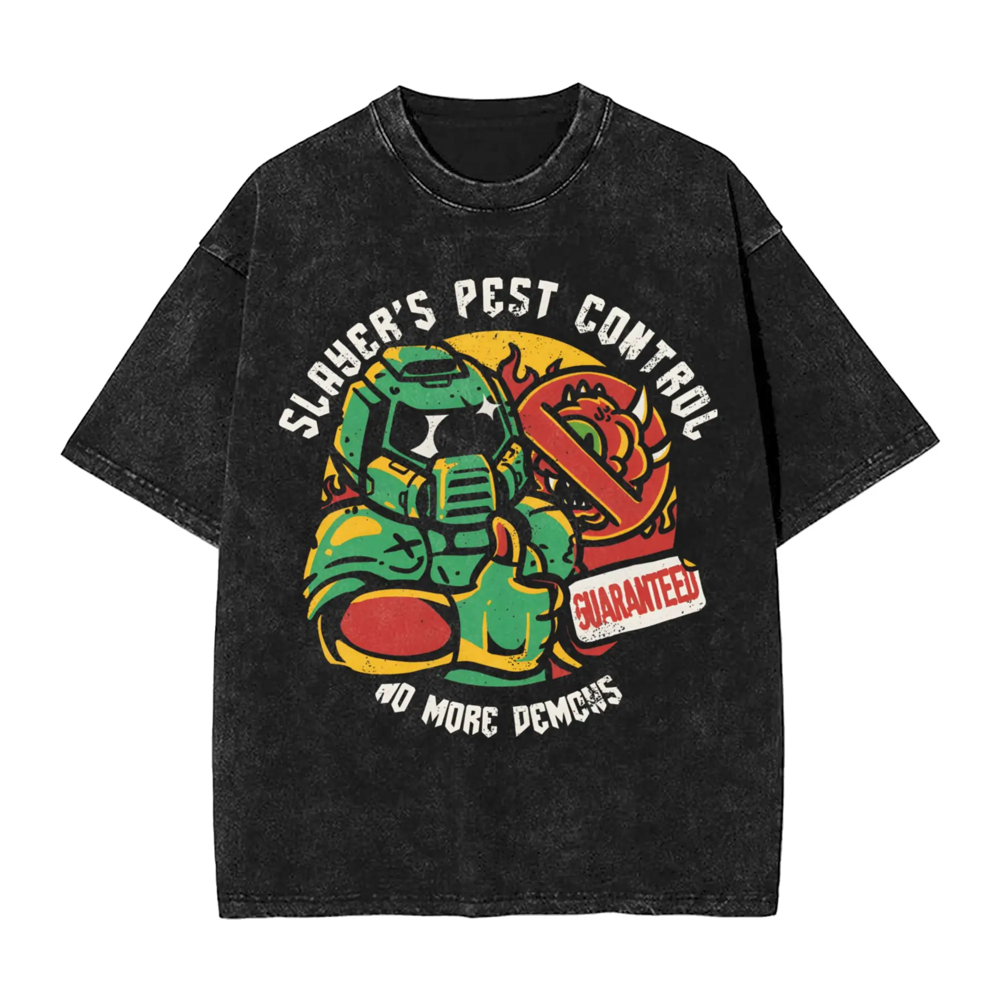 Dooms Slayes Washed T-Shirt Men  Y2K Retro Casual T-Shirts Summer O-Neck Harajuku Tees Print Big Size Tops