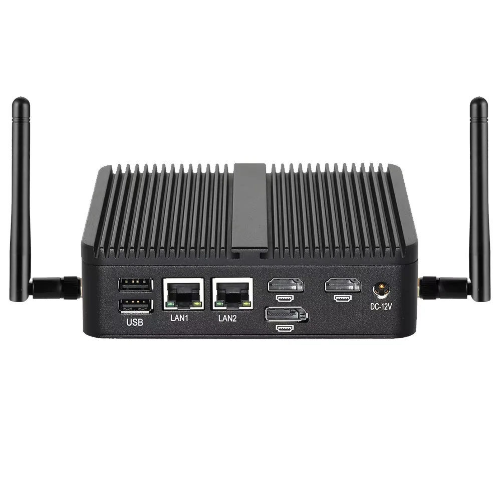 Fanless Mini Industrial PC Intel N150 2x Serial Ports RS232 2x Ethernet 2xHDMI 1xDP 6xUSB WiFi 4G SIM Slot Windows11/10 Linux