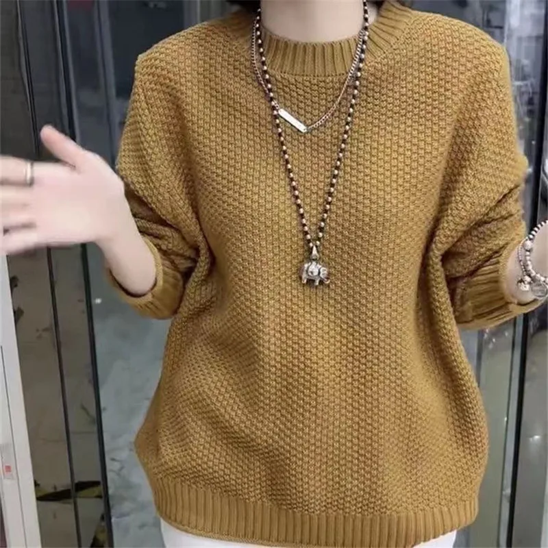 

The Latest Women's Pullover Spring Autumn 2025 Korean Version Round Neck Sweater Knitwear Female Plus Size Loose Bottoming