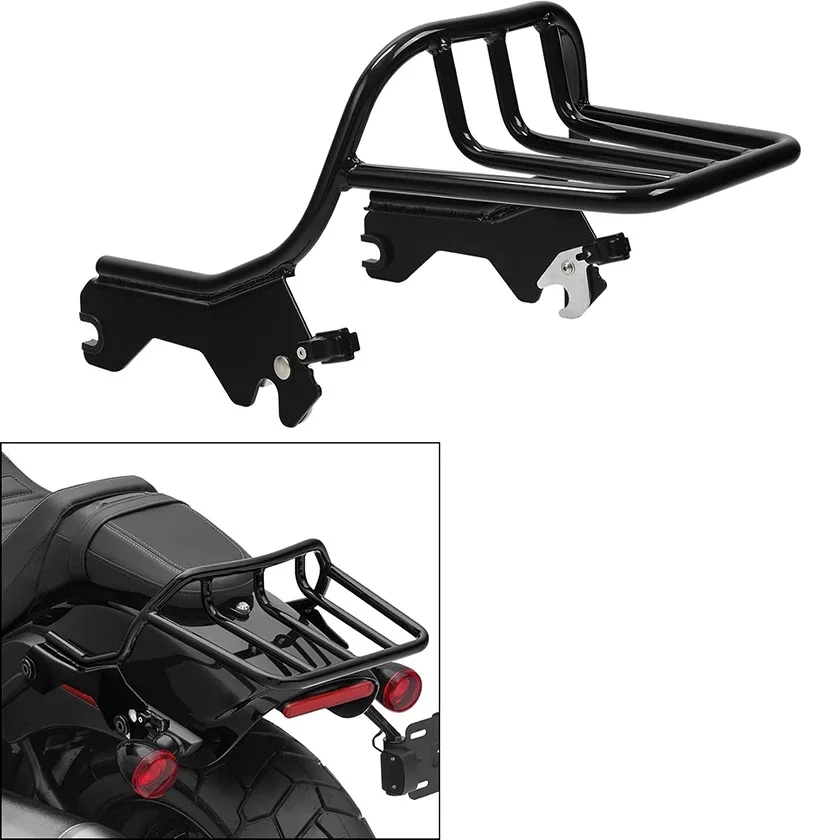 Black Two-Up Rear Luggage Rack Compatible with  FXLR FLSB FXLRST 2018-2025 - Gloss Finish Iron Rack