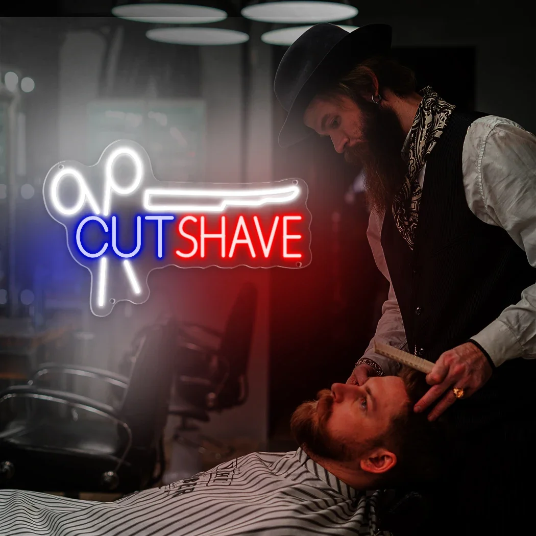 CUTSHAVE Neon Sign Hairdressing Salon Man Logo Light energy-saving power suitable for indoor and outdoor barber shop decor light