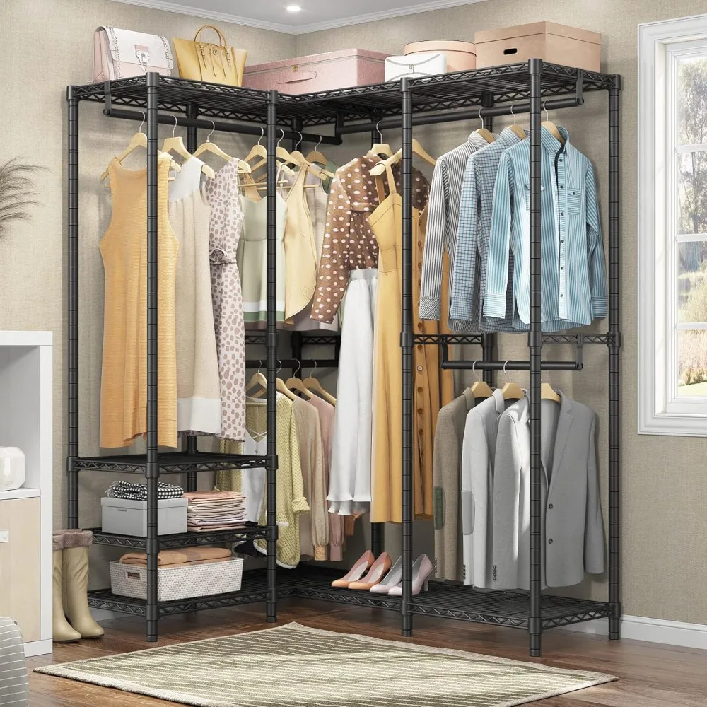 

L40 Corner Clothes Rack, Heavy Duty L-Shaped Freestanding Closet, Metal Clothing Rack, Corner Wardrobe, Customized