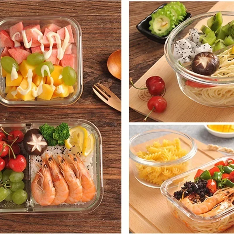 Microwave Oven Heating Lunch Box for Office Worker Leakproof Glass Box Lunch Set Round with Lid Seal Health Food Container view 3