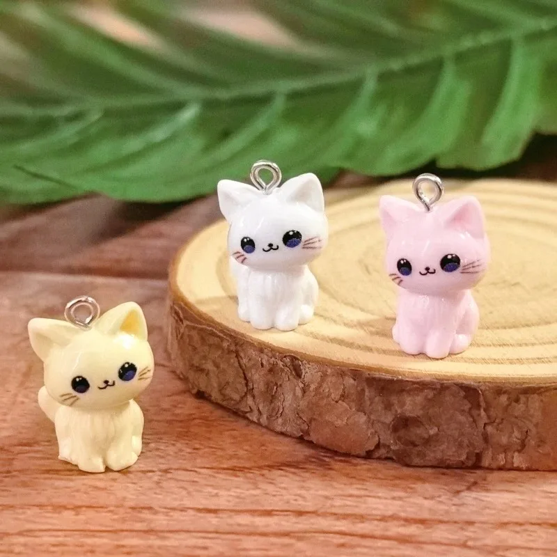 10pcs 3D Kawaii Happy Cat Resin Charms Kitten Animal Pendant For Necklace Earring Keychains DIY Jewelry Accessories view 2