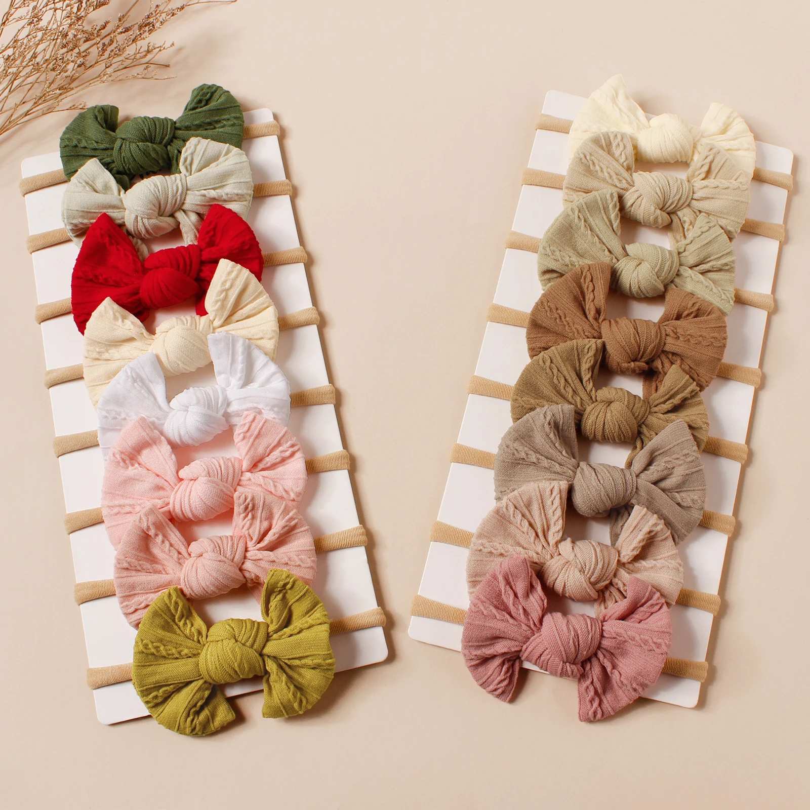 

50pc/lot 3.5" New Solid Cable Knit Bow Nylon Headband Baby Girls Elastic Hairbands Hair Clips Kids Rib Bowknot Hairpins Headwear