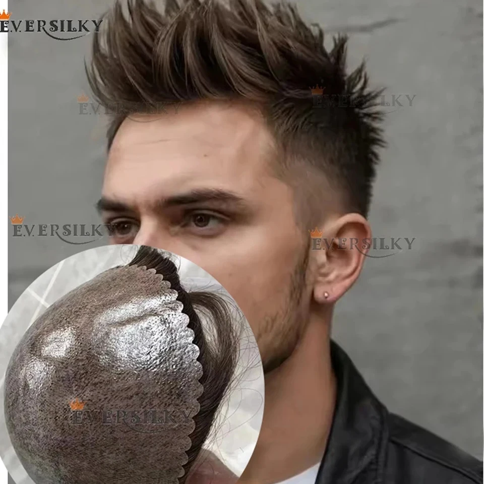 

Мужской парик-накладка Straoght/30mm Wavy Grey 1B65 1B20, темно-коричневый, черный, 100% натуральные человеческие волосы, супертонкий, 0.1мм, на полиуретановой основе, самый дешевый протез