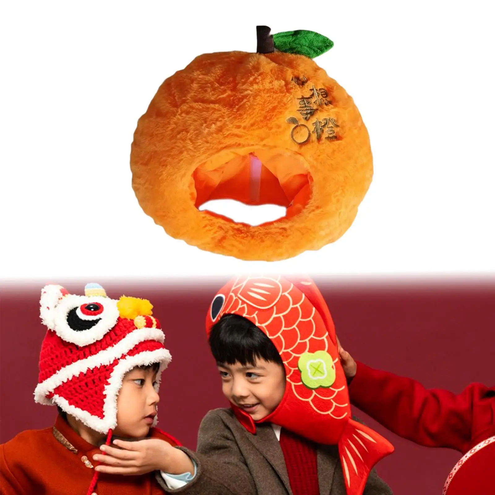 Orange Plush Hat Headwear Warm Photography Props Fruit Headgear Hat Dress up Hat for Winter Halloween Birthday Holiday Carnival view 2