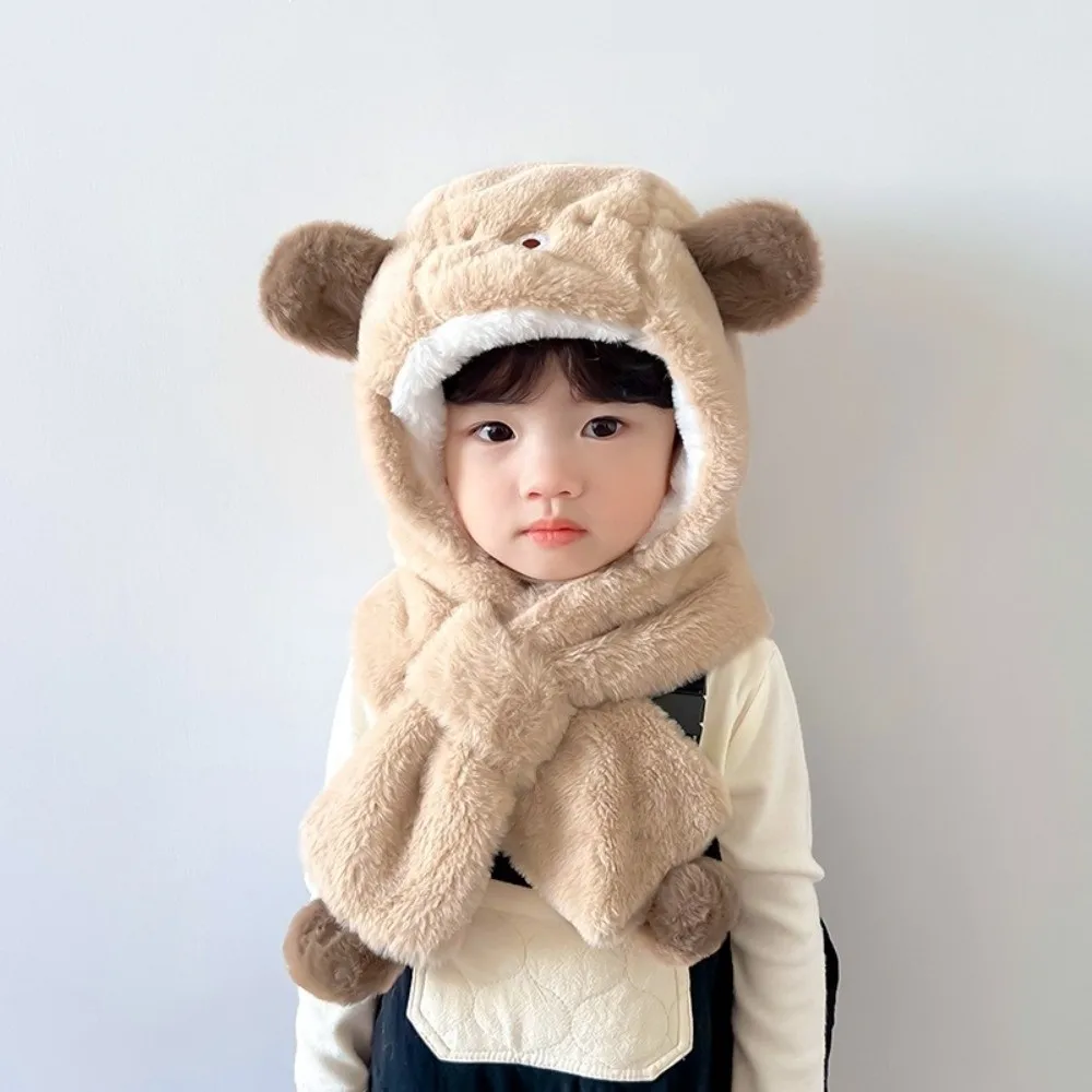 

Cute One-Piece Winter Baby Hat Scarf Plush Thick Warm Kids Hat Hooded Scarf Neck Protection Windproof Infant Beanies Cap