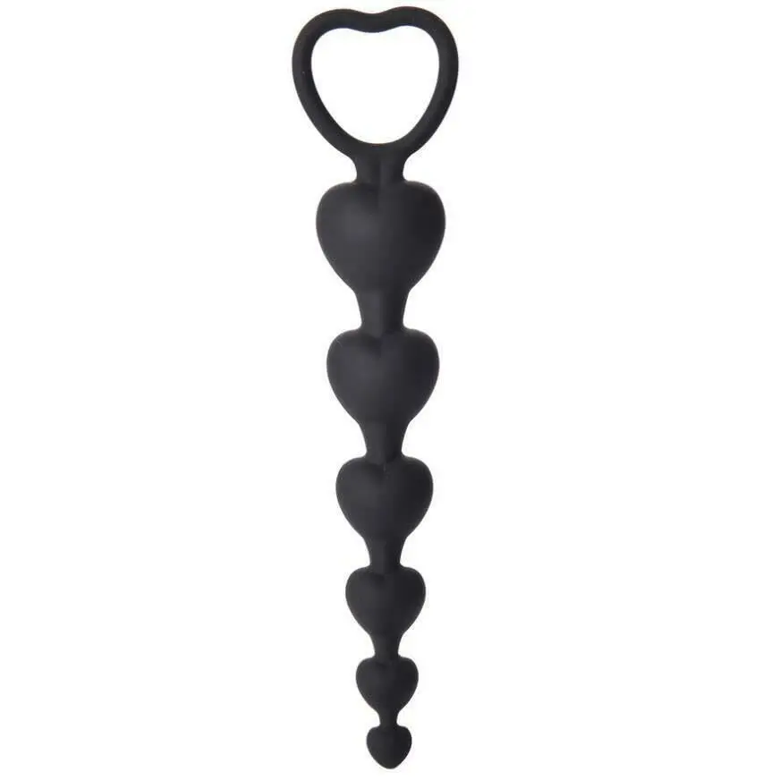 6 Heart Anal Beads With Pull Ring 7 Inch Beginner Gradual Butt Sex Toy For Women