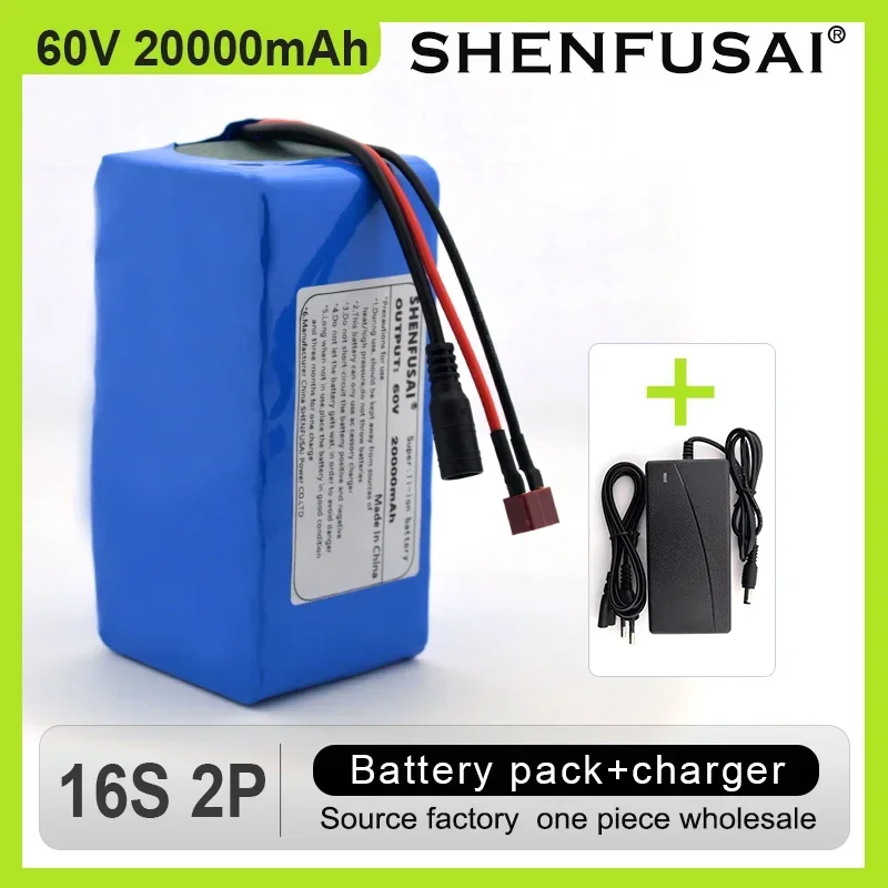 

Paquete de batería de iones de litio para bicicleta eléctrica, 60V, 16S2P, 20Ah, 18650, 67,2 V, 20000mAh, 40A750W, 1000W