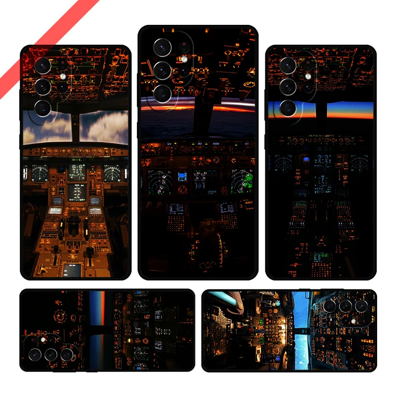 Aviation Aeroplane Pilot Cockpit Phone Case For Samsung Galaxy S20 FE S21 S10 S23 Plus S24 S22 Ultra Note20 Note10 S9 S8 Cover