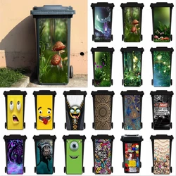 Jungle Mushroom Trash Can Sticker Outdoor Dustbin Decoration Wallpaper Self-adhesive PVC Plants Decal Rubbish Bin Sticker Smile