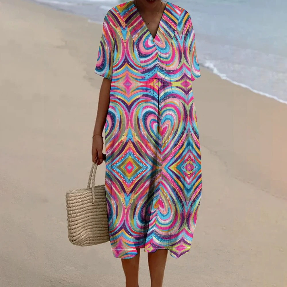 Venezuela Elegant V-Neck Baggy Beach Dress 2024 Beach Style Loose Ladies  Maxi Dress Girls Party Wear Soft Dresses