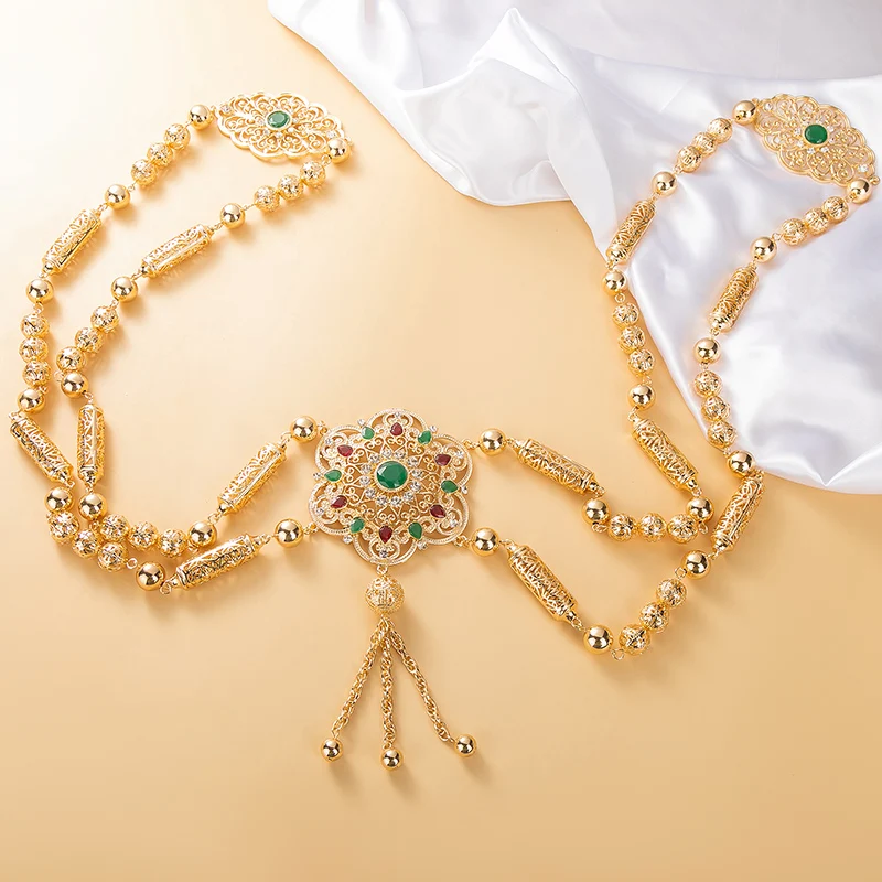Luxury Moroccan Gold Color Bride Body Jewelery  Long Necklace Wedding Kaftan Back Crystal Shoulder Chain Jewelery