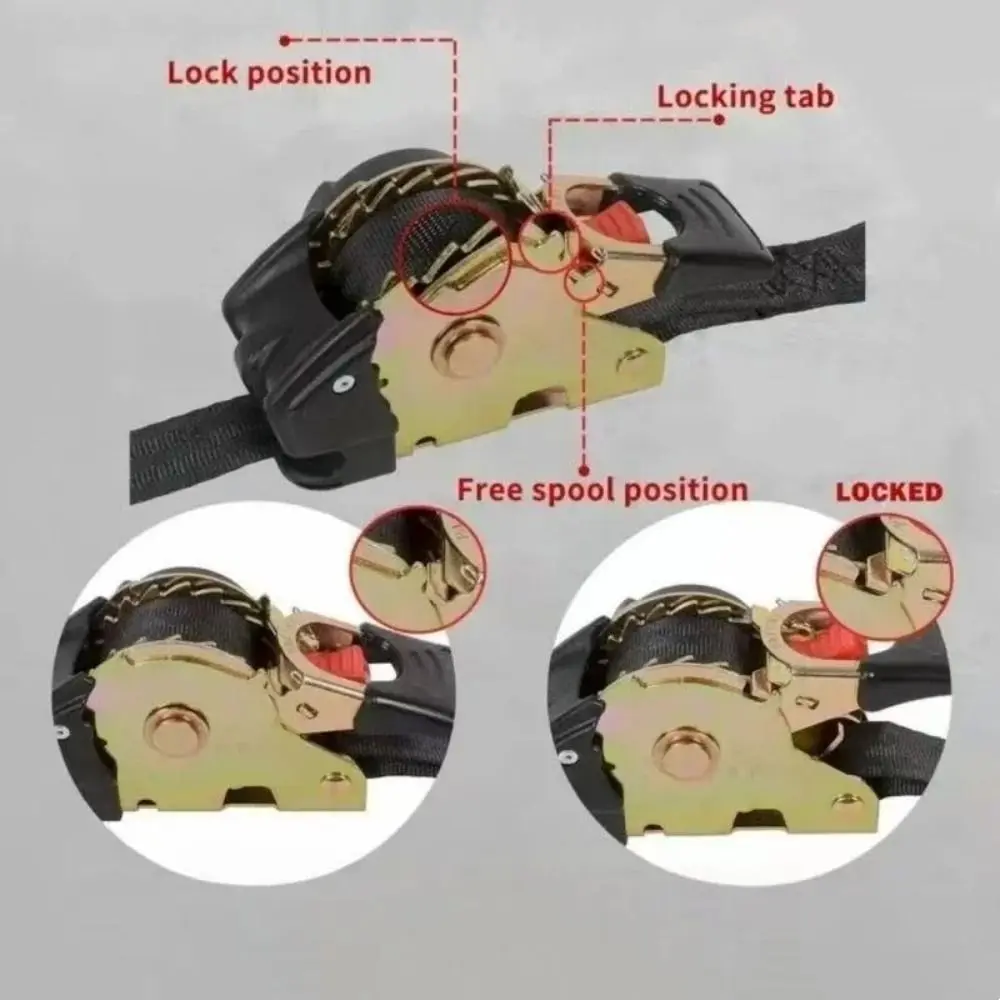 3 Meters Length Auto Ratchet Strap Polyester Wear Resistant Cargo Tightener Auto Tightening Corrosion Proof Load Securing Strap